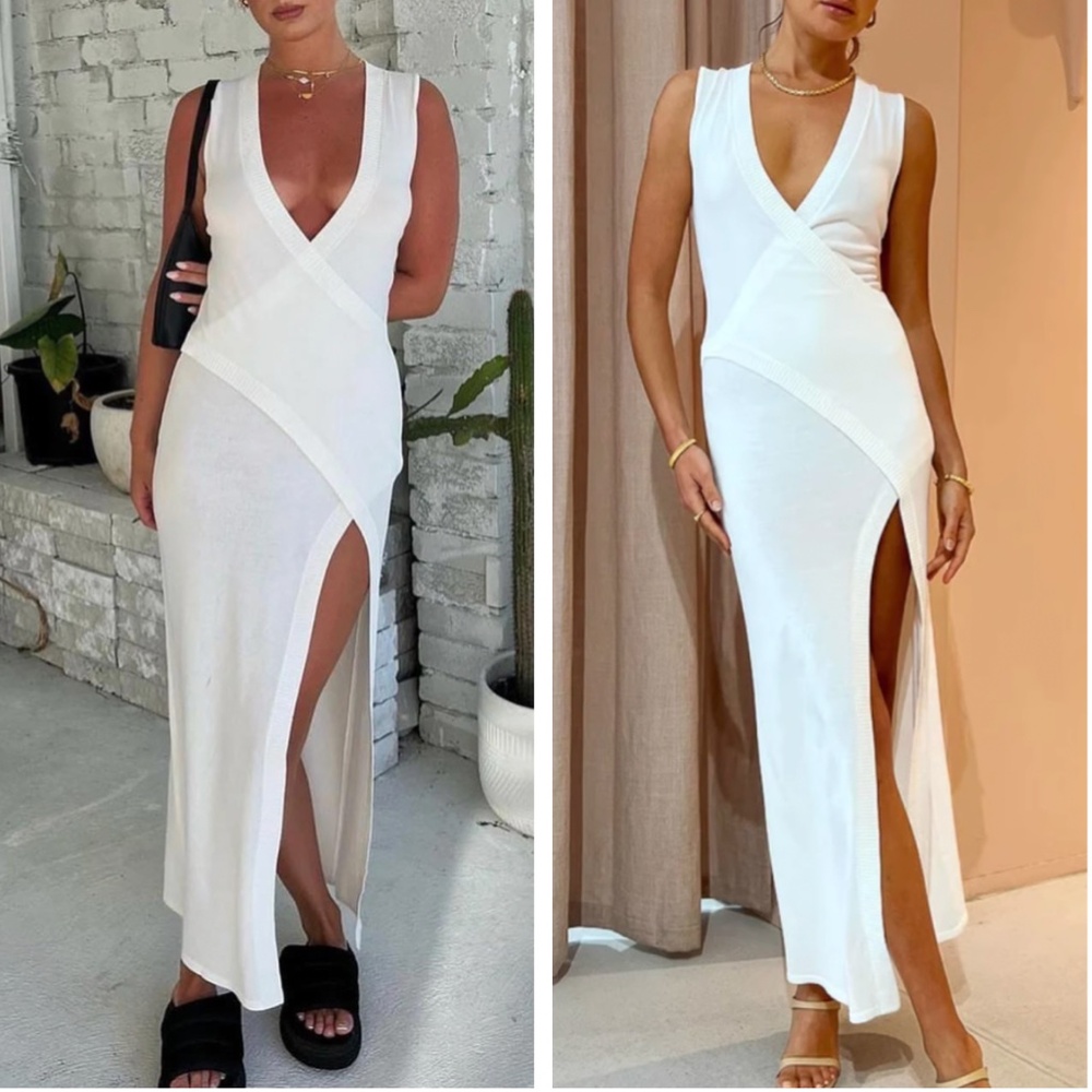 BEST Bec & Bridge Janet Maxi Dress - White Knit Vacation Cocktail Asymmetrical